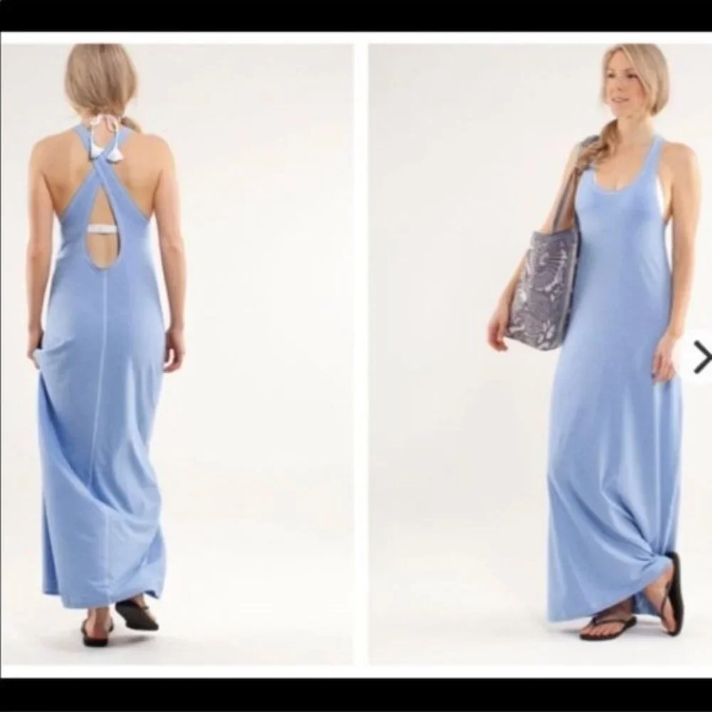 Lululemon Heatwave Maxi Dress Wee Stripe White Porcelain Blue Size 6 - Picture 2 of 7
